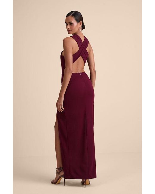 Lulus Red Head To Cocktail Hour Halter Neck Maxi Dress