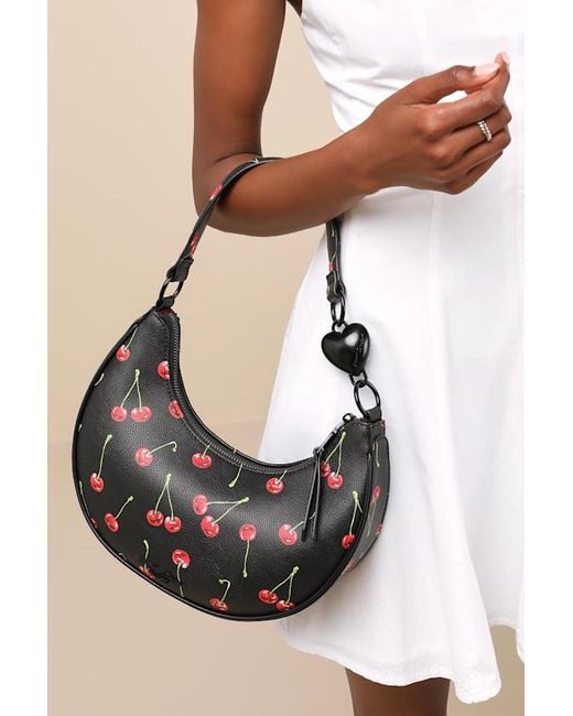 Betsey Johnson Black Cherry On Top Embroidered Shoulder Bag
