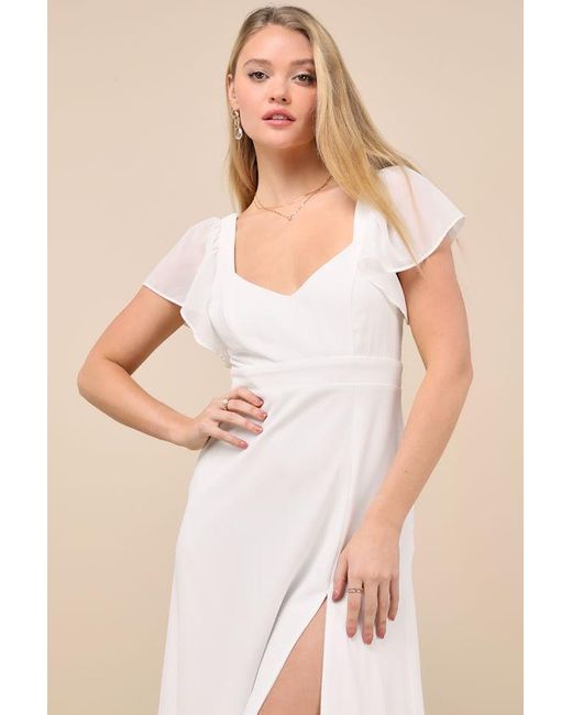 Lulus Natural Simply Delightful Tie-Back Flutter Sleeve Maxi Dress
