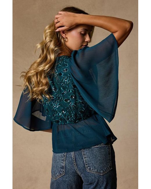 Lulus Blue Dakotah Embroidered Sequin Top