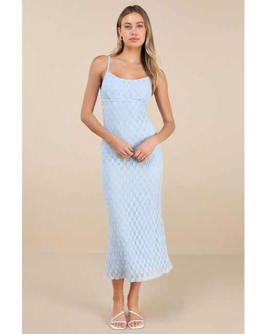 Lulus Blue Lucky Girl Sleeveless Lace Midi Dress