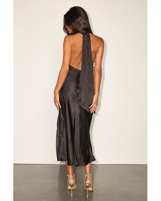 Lulus Black Exceptional Status Halter Backless Slip Midi Dress