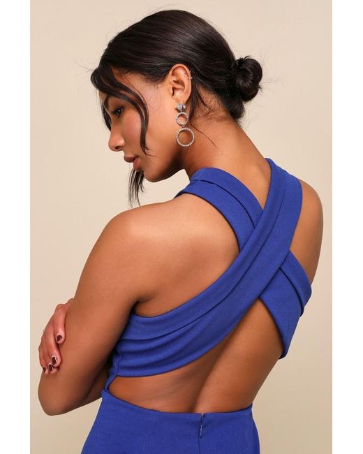 Lulus Blue Head To Cocktail Hour Halter Neck Maxi Dress