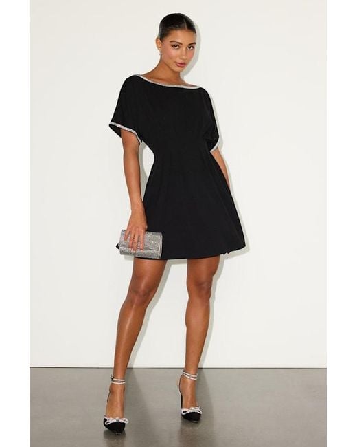 Lulus Dessen Rhinestone Trim Short Sleeve Mini Dress in Black | Lyst