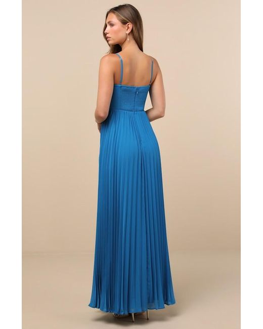 Lulus Blue Jolette Pleated Knot-Front Maxi Dress
