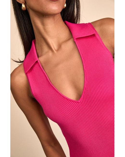 Lulus Pink Rhaella Ribbed Collared Crop Sweater Tank Top