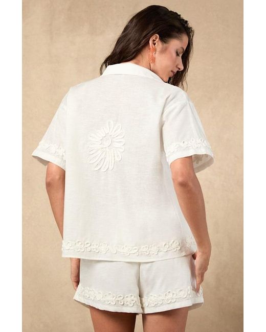 SNDY'S Natural Ines Linen Embroidered Swim Cover-Up Top
