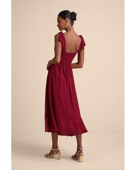 Lulus Women's Summer Invite Tie-Strap Tiered Midi Dress