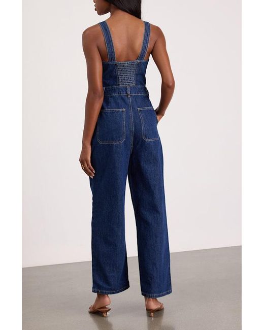 Lulus Blue Fresh Perfection Dark Wash Bustier Sleeveless Denim Jumpsuit