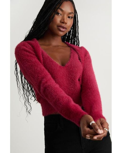Lulus Red Mekea Eyelash Knit Tank Top And Cropped Cardigan Set