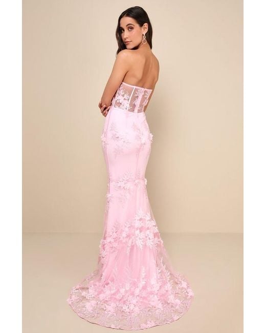 Lulus Pink Radiant Expectations Embroidered Floral Bustier Maxi Dress