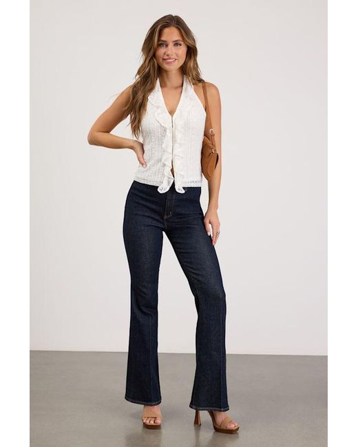 Lulus White Avera Lace Ruffled Halter Top