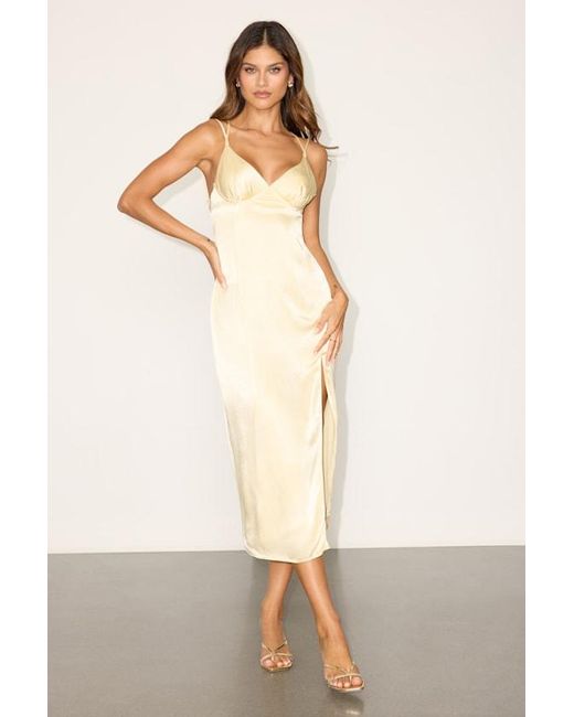 Lulus Natural Marelynn Pale Satin Strappy Midi Dress
