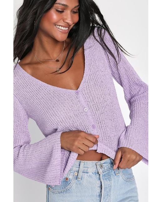Lulus Purple Springtime Sweetie Loose Knit Cardigan Sweater