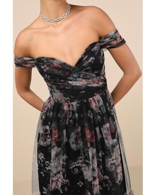 Lulus Green Ideal Beauty Floral Mesh Off-The-Shoulder Maxi Dress