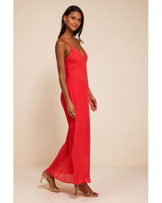 Lulus Red Mura Bright Mesh Drop Waist Midi Dress
