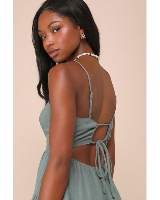 Lulus Green Make A Day Of It Cutout Tiered Mini Dress