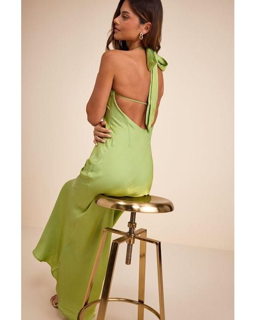 Lulus Green Lashay Light Satin Halter Mermaid Maxi Dress