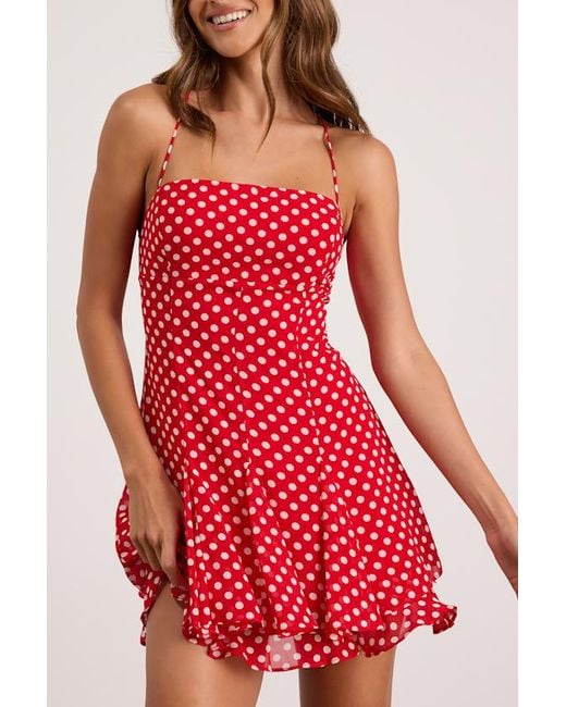 Lulus Perfected Sweetness Polka Dot Pleated Tiered Mini Dress