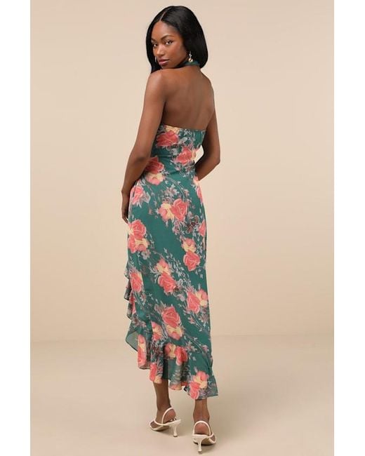 Lulus Blue Elegant Entrance Floral Print Halter Maxi Dress