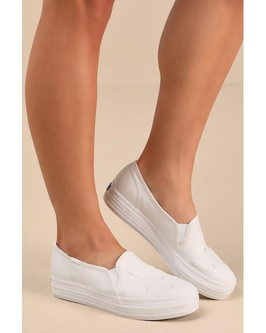 Keds Natural Triple Decker Snow Canvas Embroidered Platform Sneakers