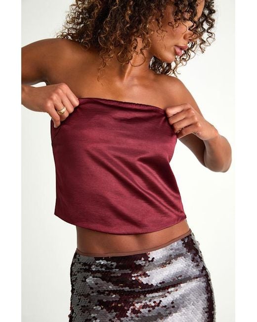 Lulus Red Devine Satin Strapless Crop Top