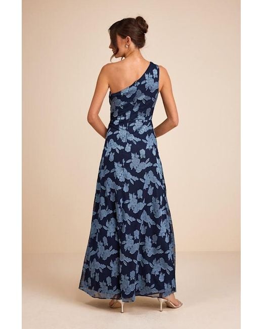 Lulus Blue Renni Floral Jacquard One-Shoulder Maxi Dress