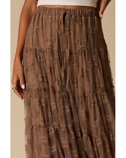 Lulus Brown Exceptionally Graceful Lace High-Rise Tiered Midi Skirt