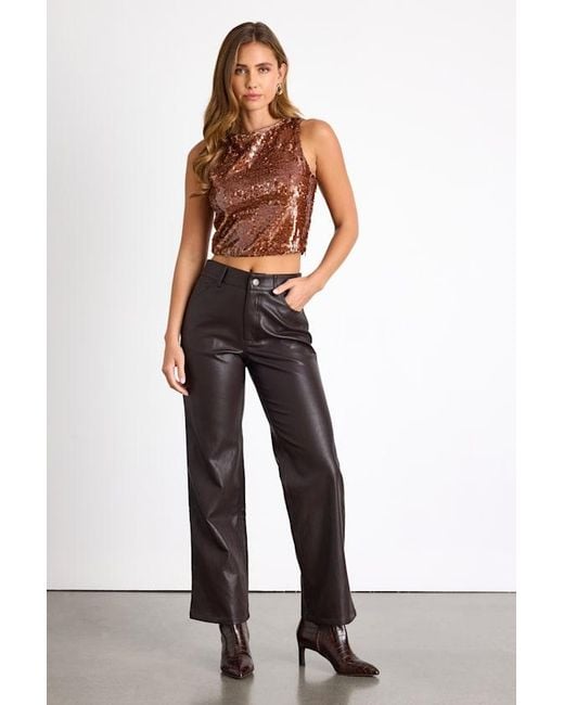 Lulus Brown Chelia Shiny Sequin Cropped Tank Top