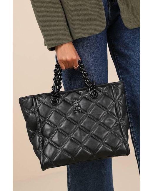 Quilted tote bag with chain strap best sale