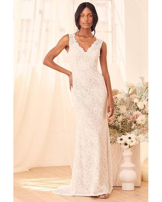 Lulus Natural Spectacular Romance Lace Sleeveless Mermaid Maxi Dress