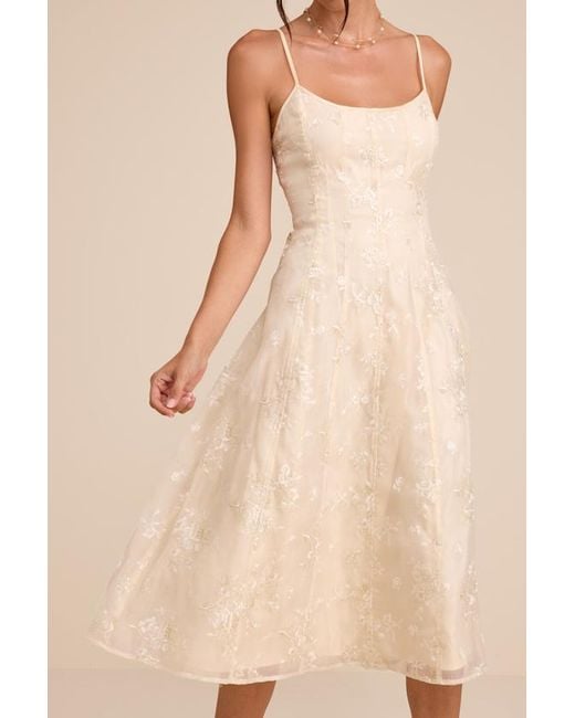 Lulus Natural Elfrieda Cream Floral Embroidered Sleeveless Midi Dress