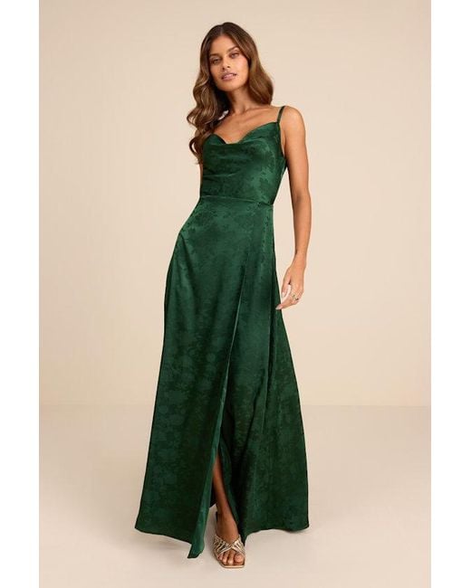 Lulus Blue Simply Dreamy Satin Floral Jacquard Maxi Dress