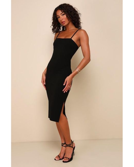 Lulus Black Paulina Bodycon Midi Dress