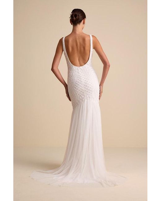 Lulus Natural Kentworth Sequin Beaded Scoop Back Maxi Dress