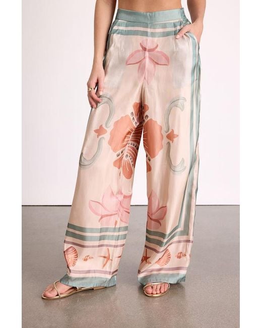 Lulus Blue Dreya Multi Boho Print Satin Wide-Leg Pants