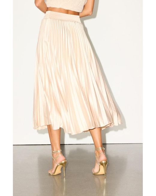 Lulus Natural Sophisticated Vision Satin Pleated Midi Skirt