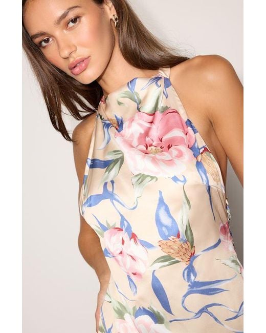 Lulus Pink Thea Multi Floral Satin Backless Mini Dress