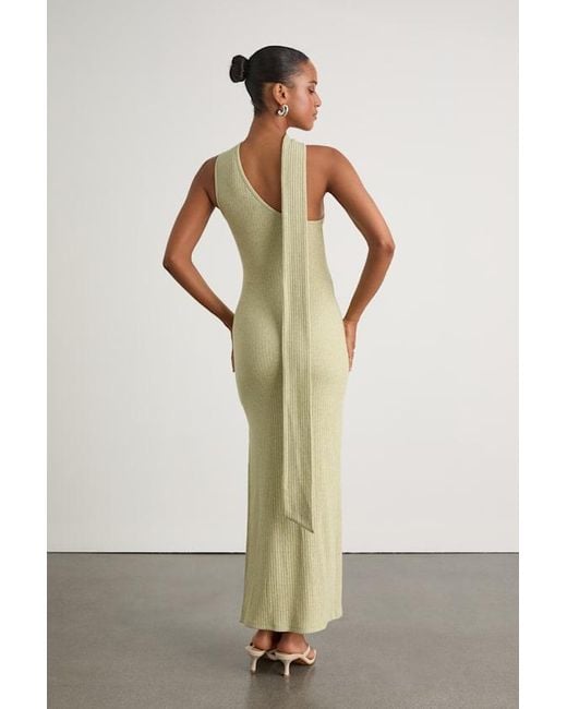 Lulus Natural Venna Heathered Sage One-Shoulder Scarf Maxi Dress