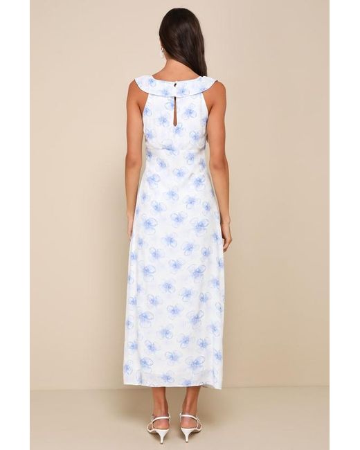 Lulus Natural Exceptionally Lovely Floral Ruffled Midi Dress
