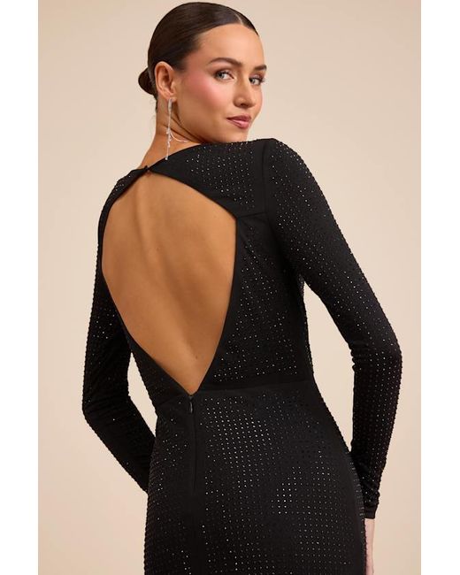 Lulus Black Rhodria Rhinestone Cowl Long Sleeve Maxi Dress