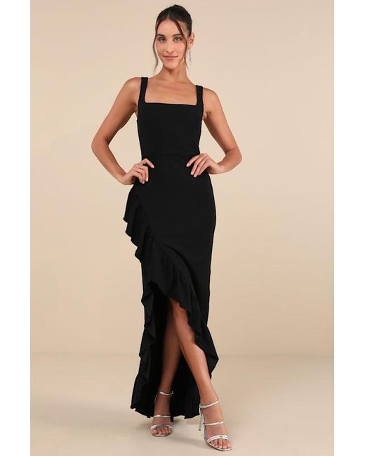 Lulus Black Immaculate Excellence Sleeveless Ruffled Tulip Maxi Dress