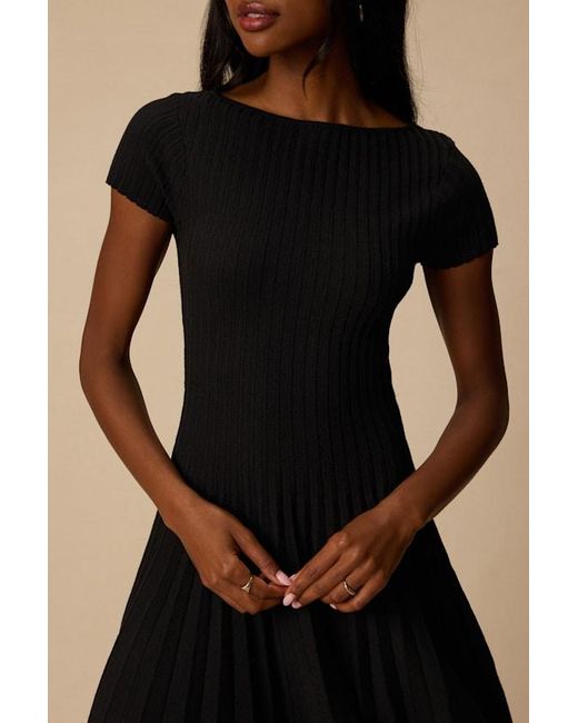 Lulus Black Sarielle Pleated Sweater Mini Dress