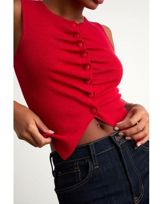 Lulus Red Orlane Button-Front Sweater Tank Top