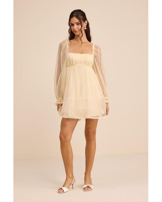 Lulus Natural Dreamy Sweetness Swiss Dot Ruffled Mini Babydoll Dress