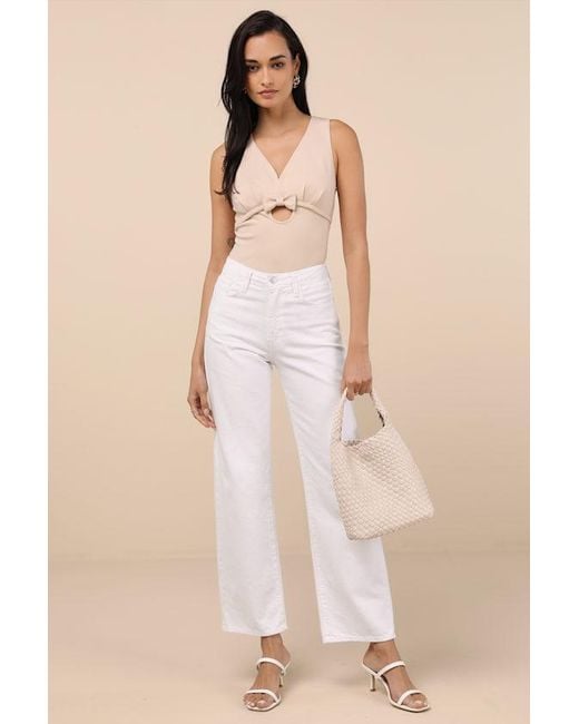 Lulus Natural Patrizia Cutout Bow V-Neck Sleeveless Top
