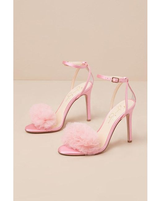 Jessica Simpson Pink Jilria Satin Ankle Strap High Heel Sandals