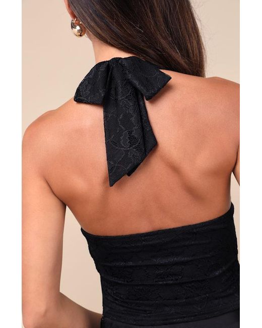 Lulus Black Nadley Lace Halter Neck Crop Top