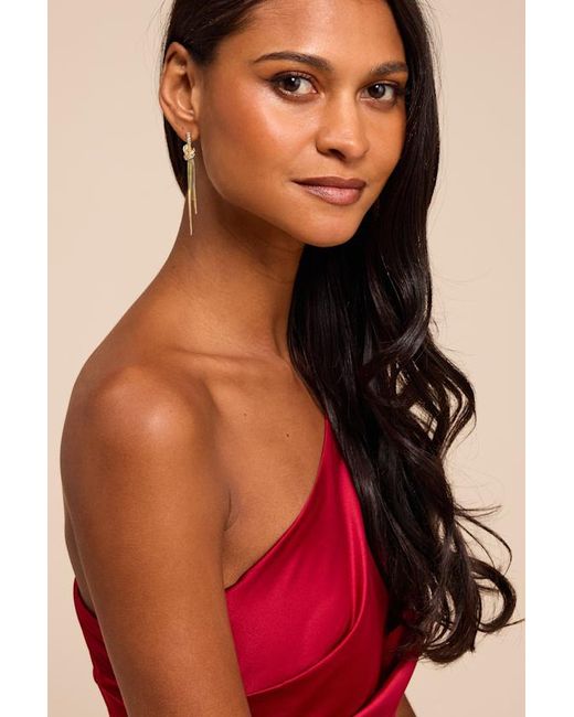 Lulus Brown Jayne Rhinestone Fringe Drop Earrings