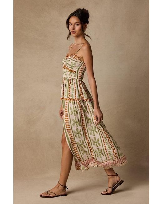 Lulus Brown Fiora Boho Print Ruffled Midi Dress